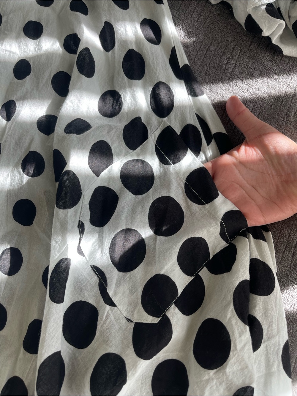 Polka Dot Puff Sleeve Women’s Dress - Black on White - Picture 4 of 8